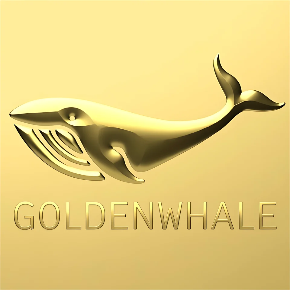 Goldenwhale-Logo: ein goldener Buckelwal in Reliefprägung